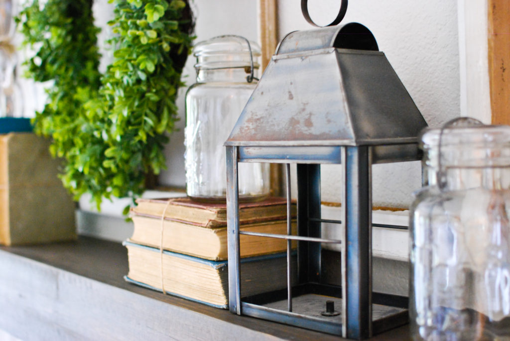 Decorating with old books and vintage jars