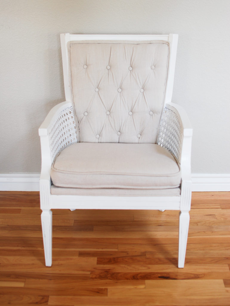 Tufted back chair makeover after picture