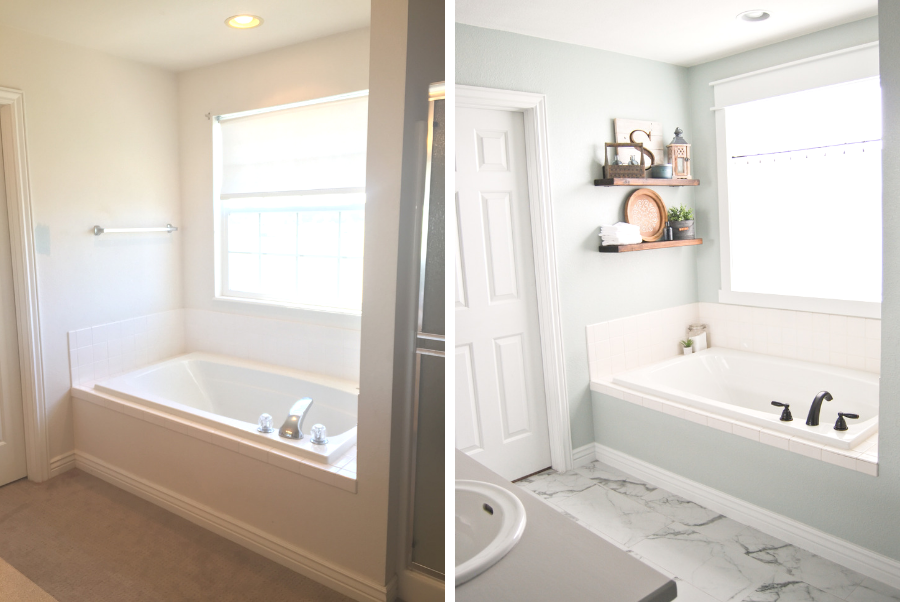 Before and after of tub area